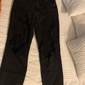 American Eagle Black Ripped Mom Jeans